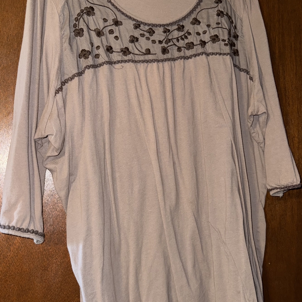 Avenue Women's Tunic Top - Brown with Dark Brown Embroidery